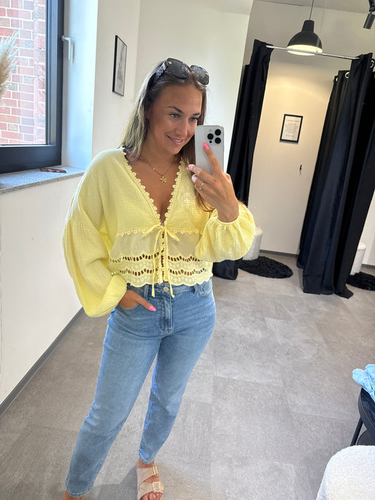 MUSSELINBLUSE MIT SPITZE -1222- GELB