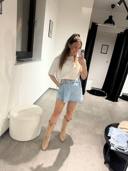 T-SHIRT MIT KNOTEN WEIẞ -3368- - Sarahs Modeboutique