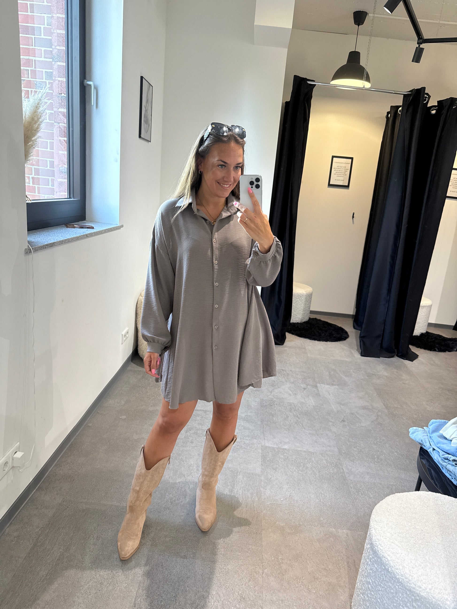 Bluse lang -8811- taupe - Sarahs Modeboutique