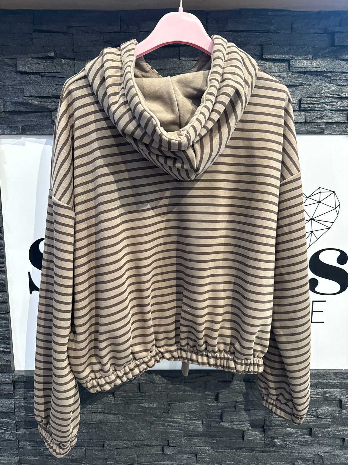 GESTREIFTER HOODIE -3229- TAUPE