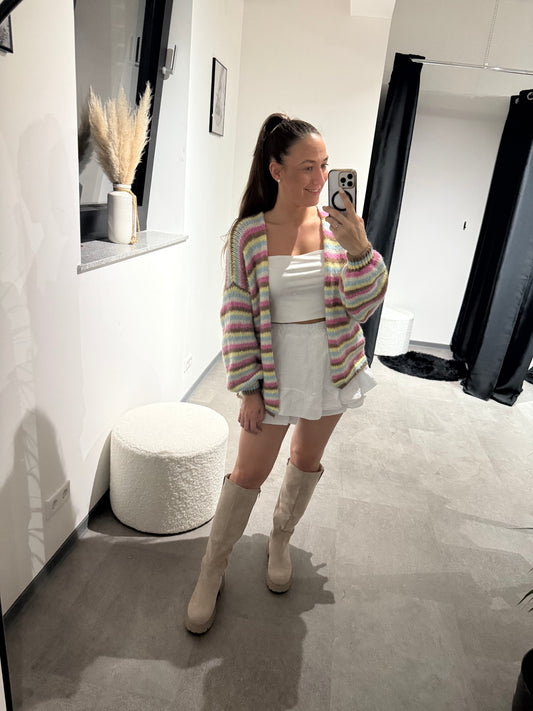 Strickjacke -5438- Braun/rosa/gelb
