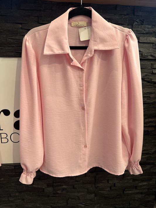 BLUSE BASIC MIT GERAFFTEM ÄRMEL -3448- ROSA - Sarahs Modeboutique