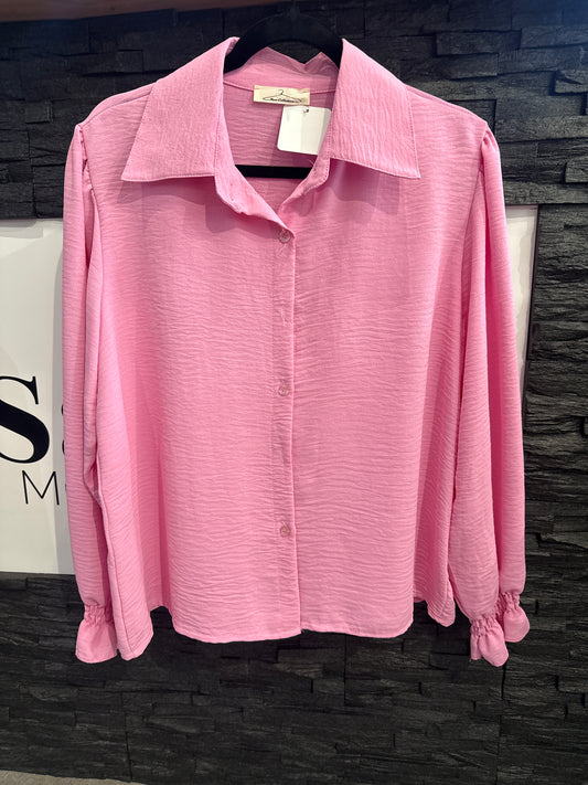 Bluse Basic mit gerafftem Ärmel -3448- PINK - Sarahs Modeboutique