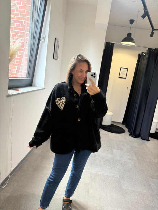 TEDDYJACKE FLAUSCHI MIT LEOHERZ -4780- SCHWARZ - Sarahs Modeboutique