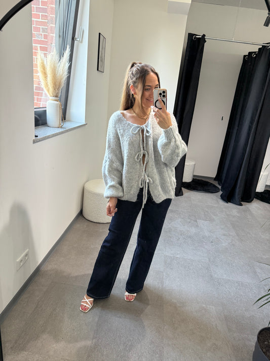 Strickjacke schleifen -8090- grau