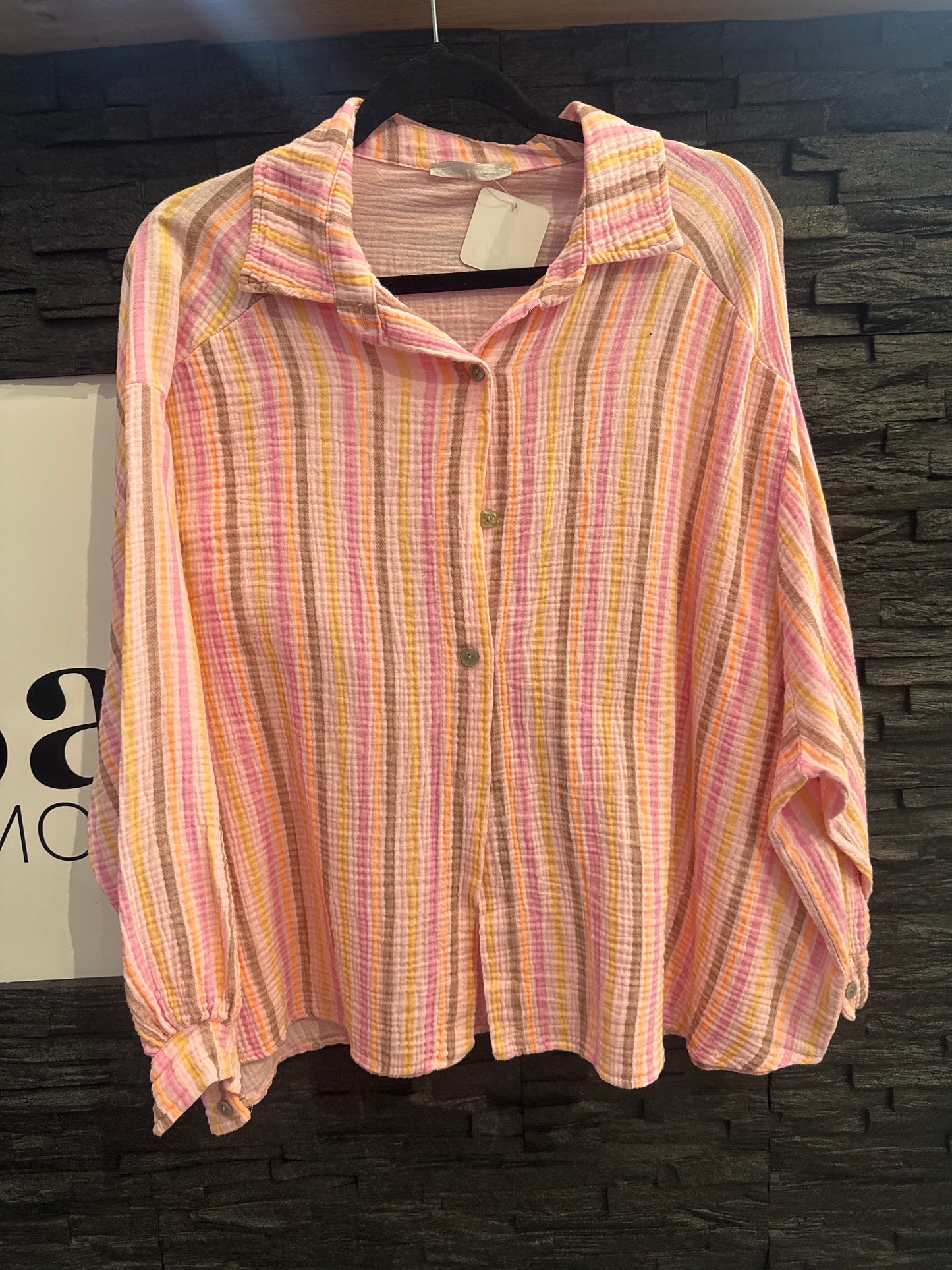MUSSELINBLUSE -263- ROSA GESTREIFT