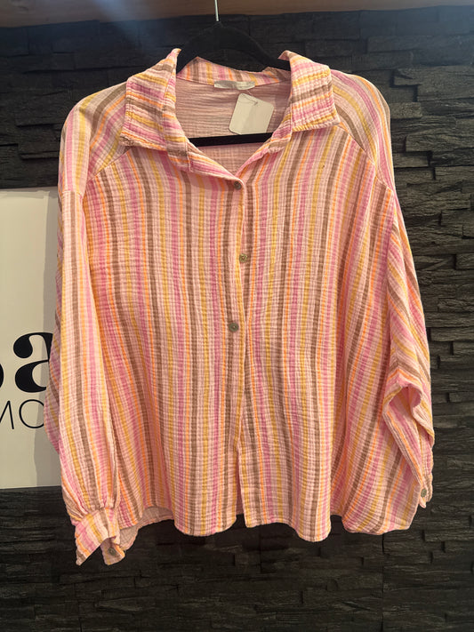 MUSSELINBLUSE -263- ROSA GESTREIFT - Sarahs Modeboutique