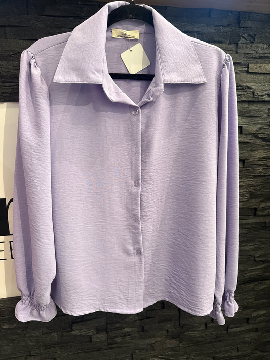 Bluse Basic mit gerafftem Ärmel -3448- FLIEDER - Sarahs Modeboutique