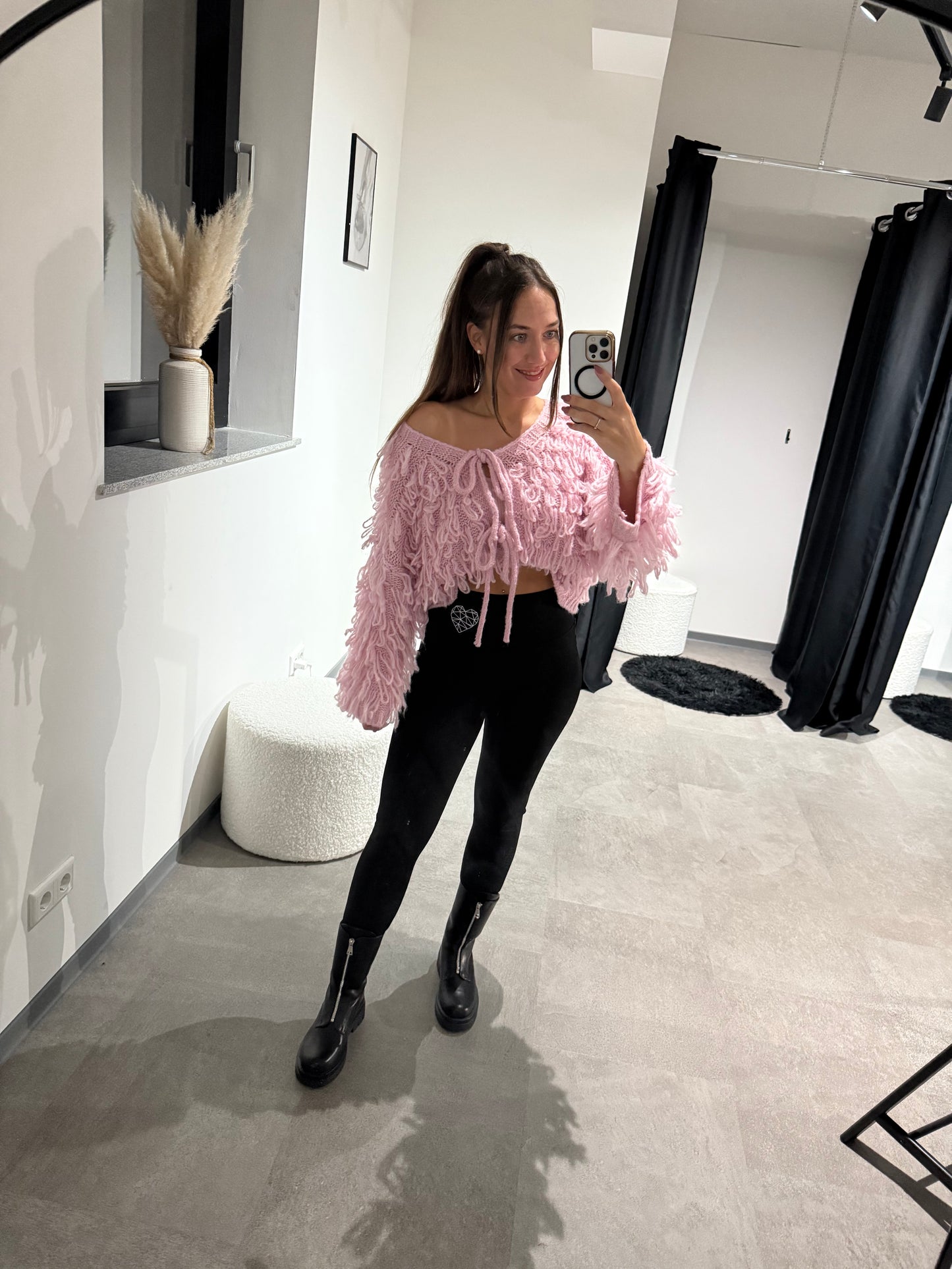 Fransen Strickjacke -3459- rosa