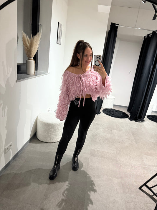 Fransen Strickjacke -3459- rosa