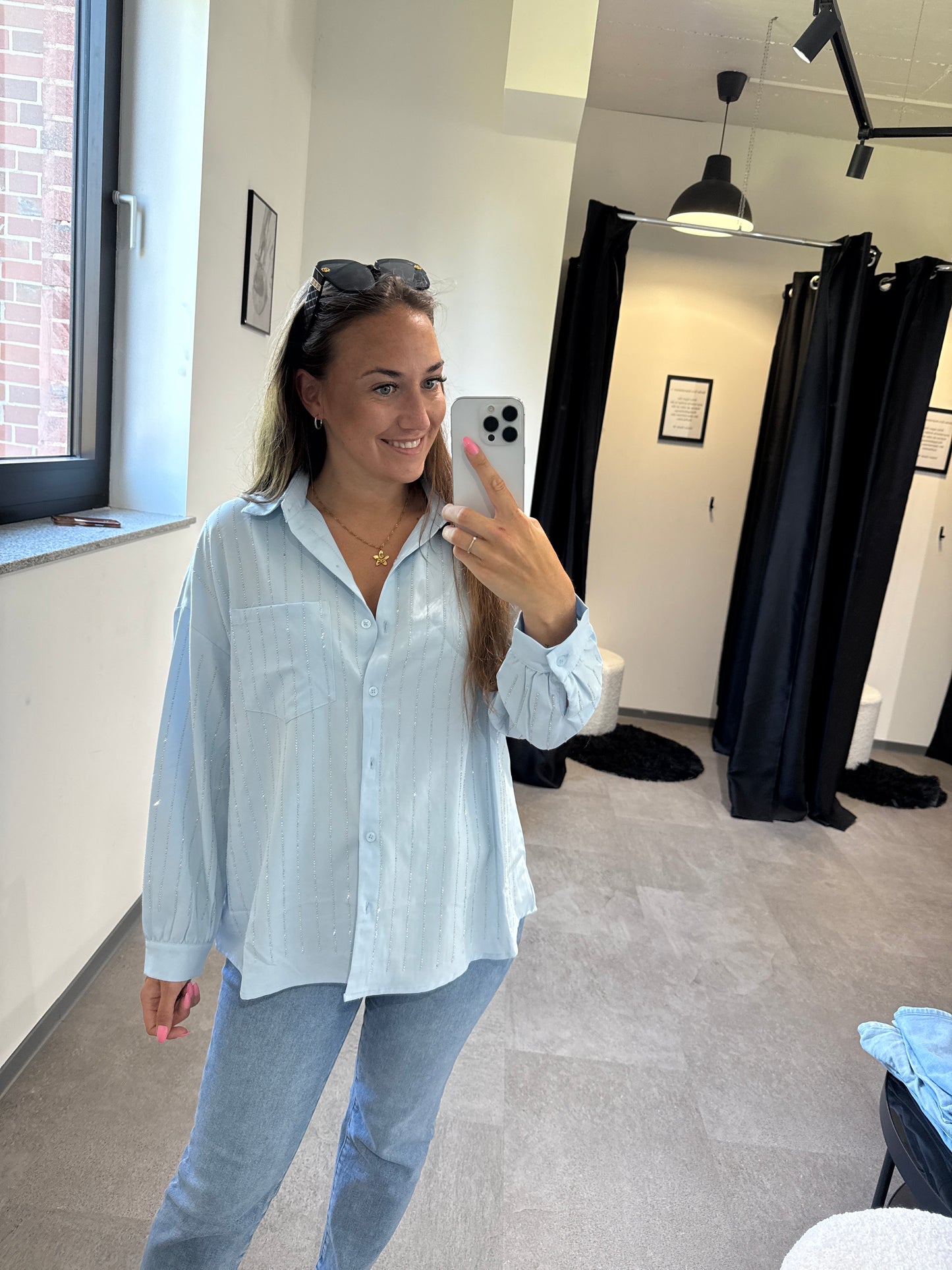 Strassbluse -1385- blau - Sarahs Modeboutique