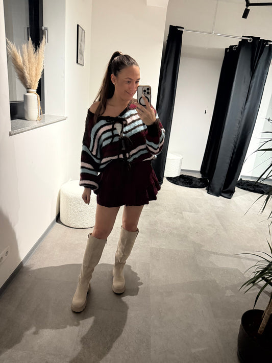 Strickjacke -5437- Braun/rot