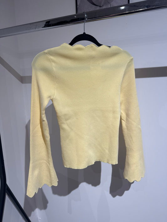 Basicshirt mit Trompetenärmel -6779- gelb - Sarahs Modeboutique