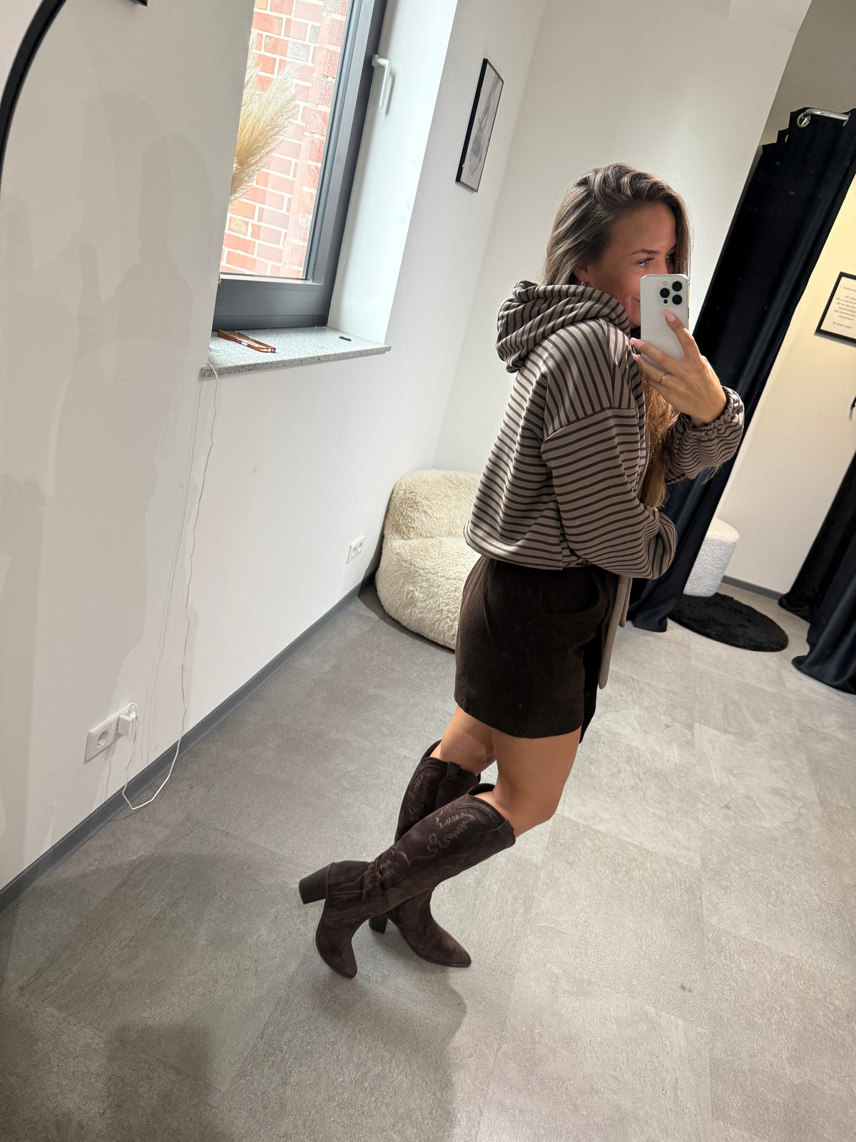 GESTREIFTER HOODIE -3229- TAUPE
