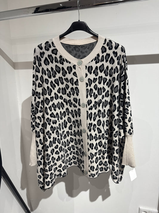 Leostrickjacke overzise -6672- schwarz/creme