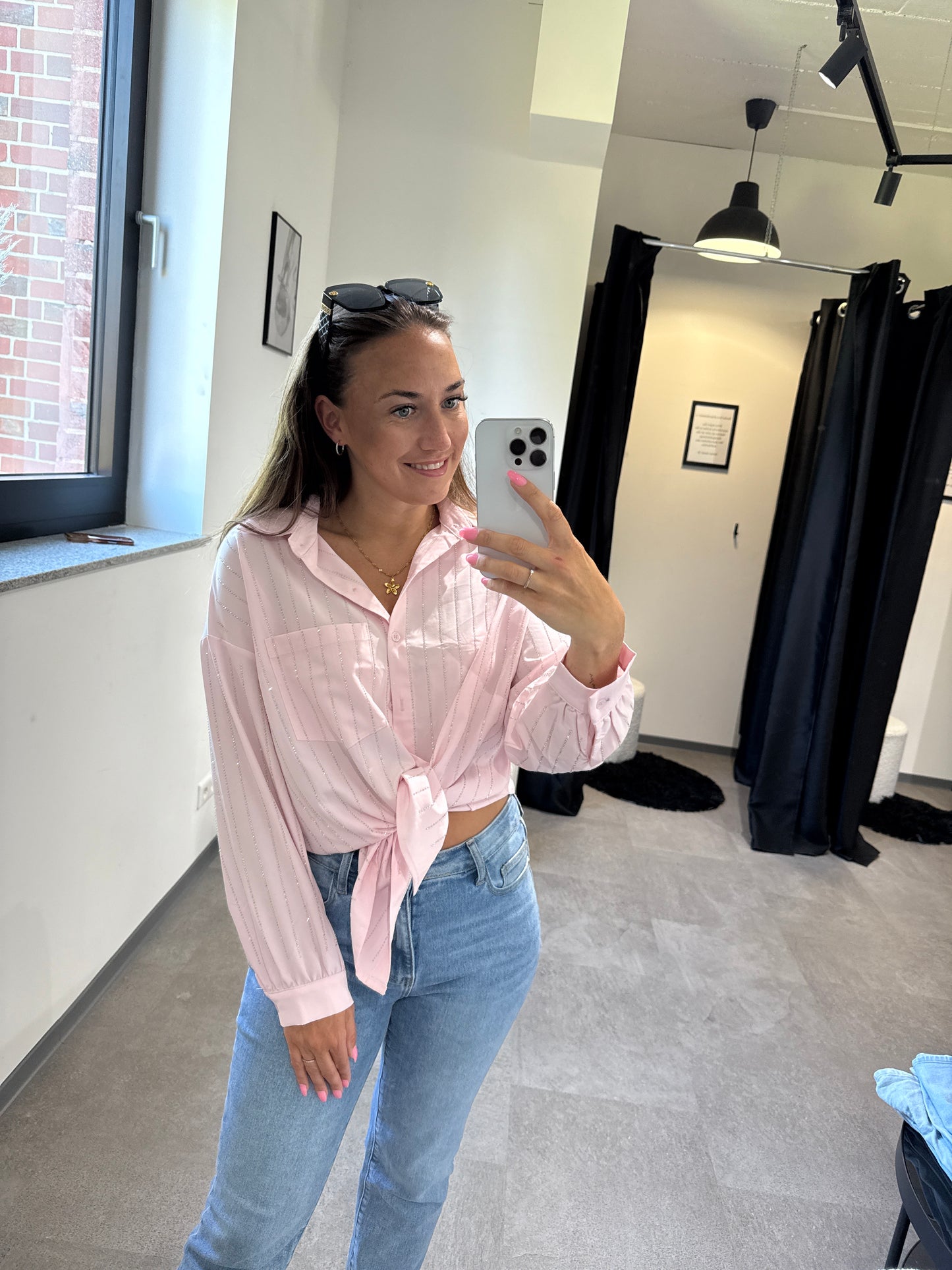 Strassbluse -1385- rosa - Sarahs Modeboutique
