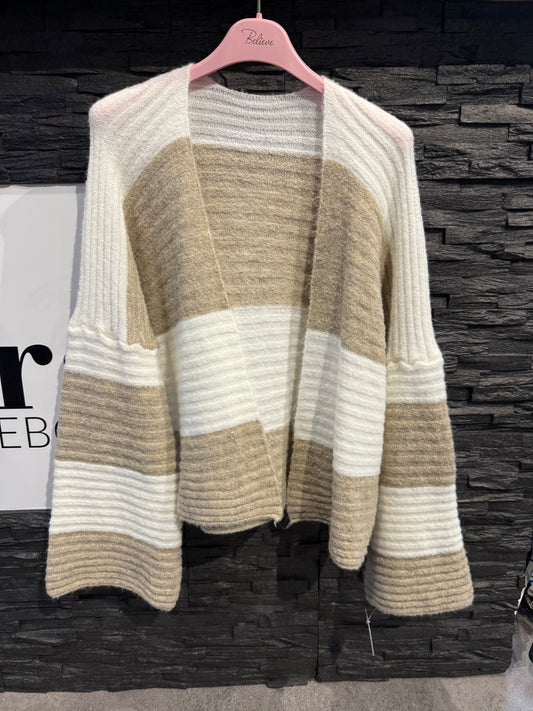 CARDIGAN -1777- CREME/TAUPE - Sarahs Modeboutique