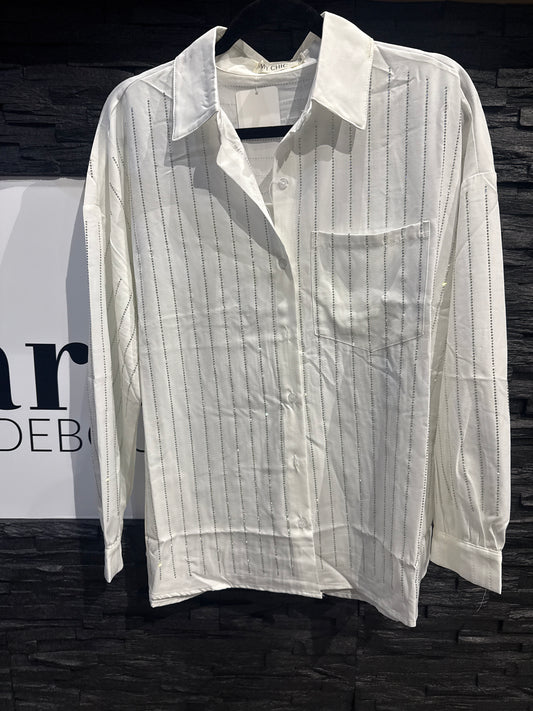 Strassbluse -1385- weiß - Sarahs Modeboutique