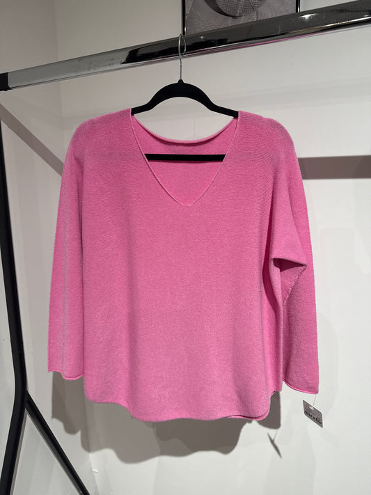 Pullover overzise V-Ausschnitt -6681- Pink
