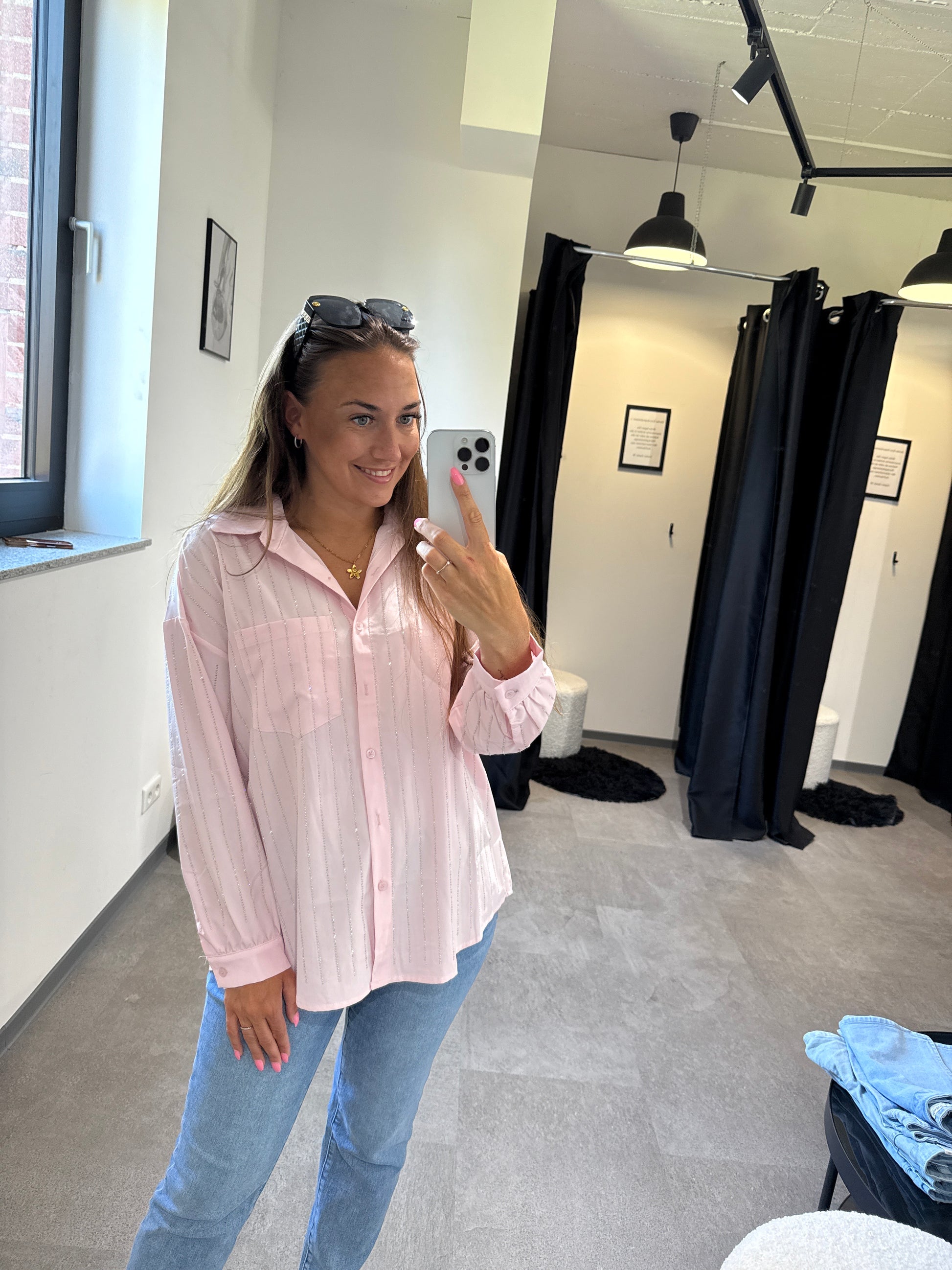 Strassbluse -1385- rosa - Sarahs Modeboutique