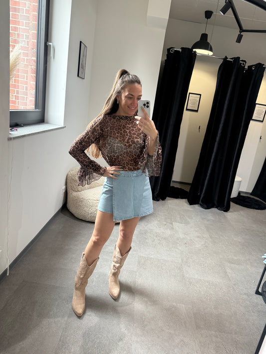 LEOPARD MESH LANGARMSHIRT BRAUN - Sarahs Modeboutique