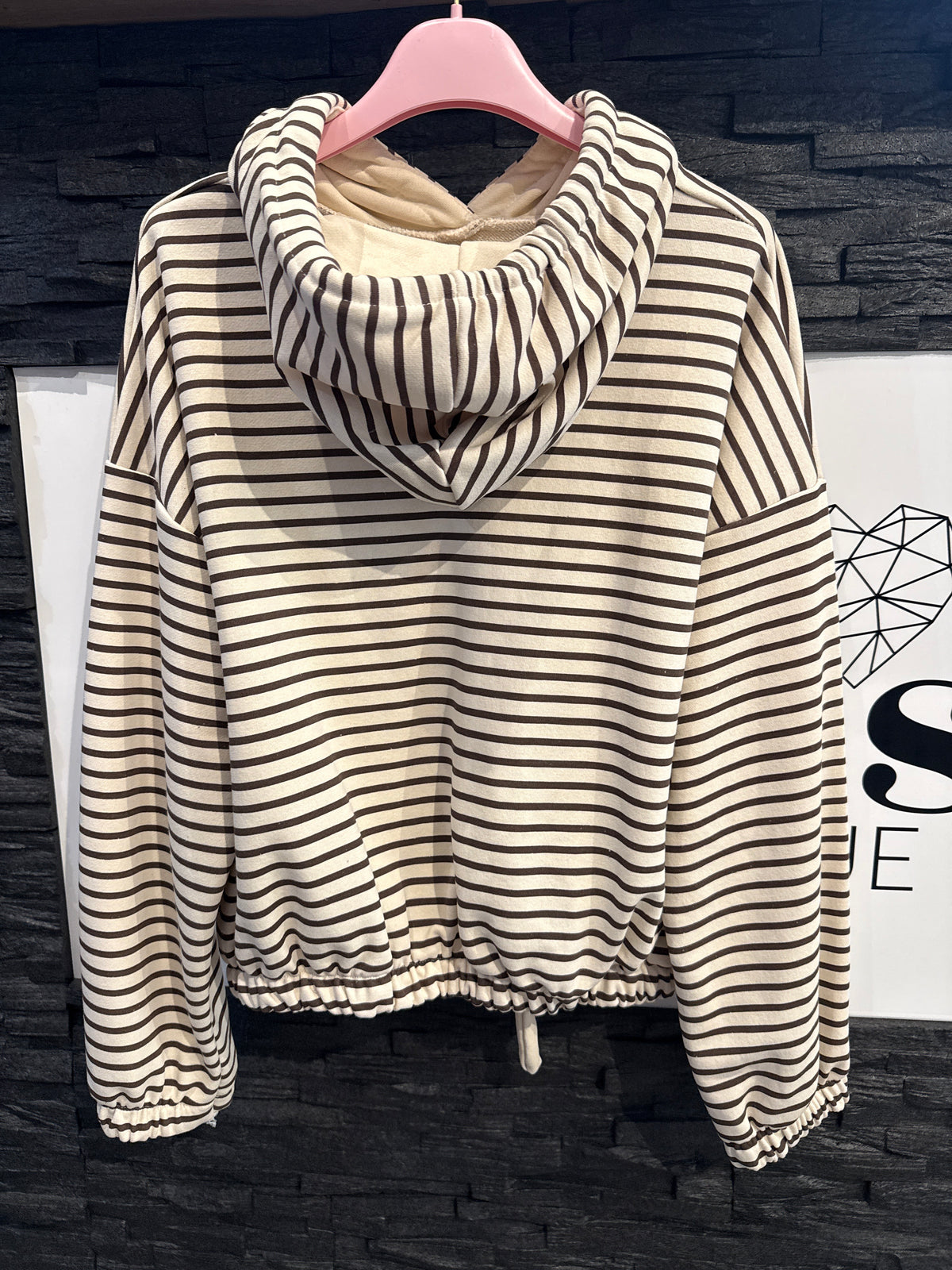 GESTREIFTER HOODIE -3229- BEIGE