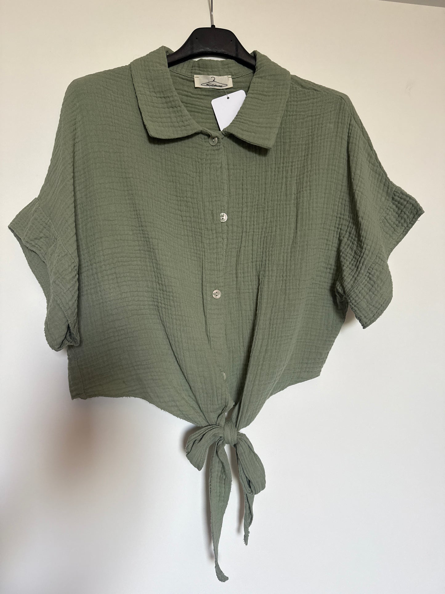 MUSSELINBLUSE MIT KNOTEN -5666- KHAKI
