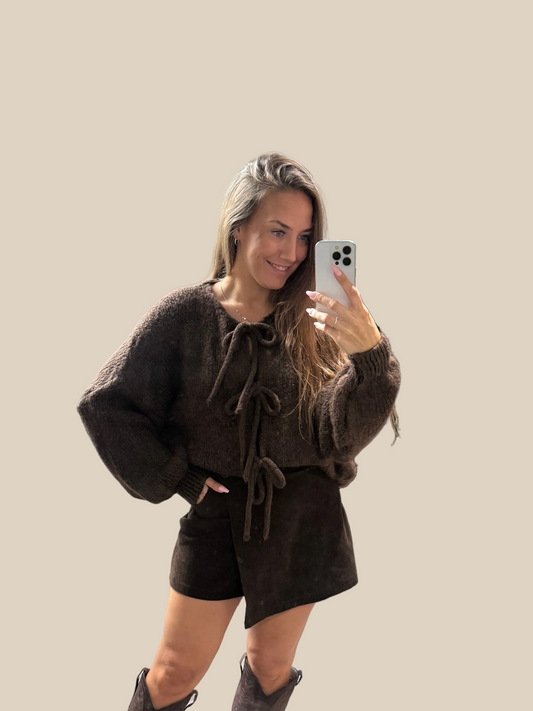 STRICKJACKE MIT SCHLEIFEN -6799- BRAUN - Sarahs Modeboutique