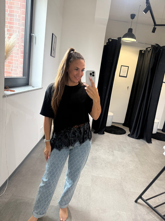 SHIRT MIT SPITZE -3230- SCHWARZ
