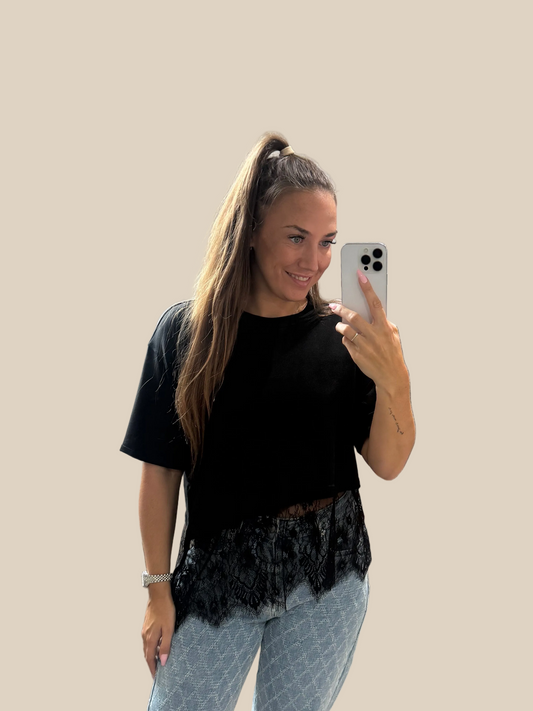 SHIRT MIT SPITZE -3230- SCHWARZ - Sarahs Modeboutique