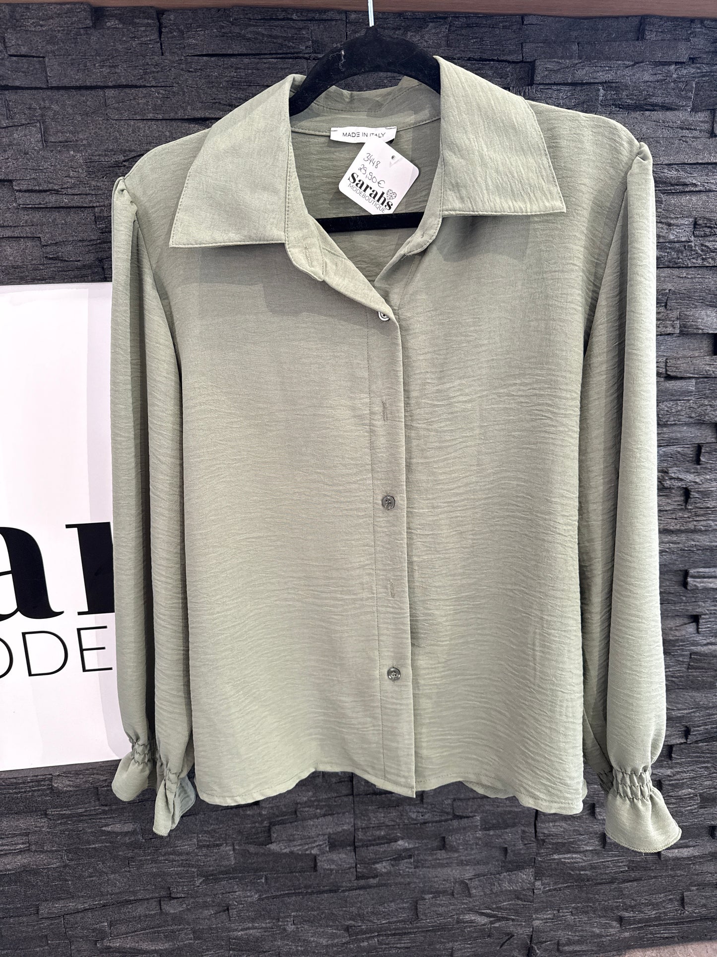 Bluse Basic mit gerafftem Ärmel -3448- Khaki - Sarahs Modeboutique