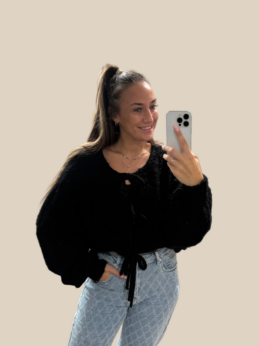 STRICKJACKE MIT SCHLEIFEN -6799- SCHWARZ - Sarahs Modeboutique