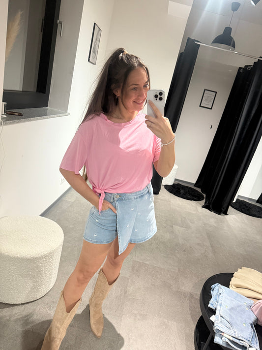 T-SHIRT MIT KNOTEN -3368- ROSA - Sarahs Modeboutique
