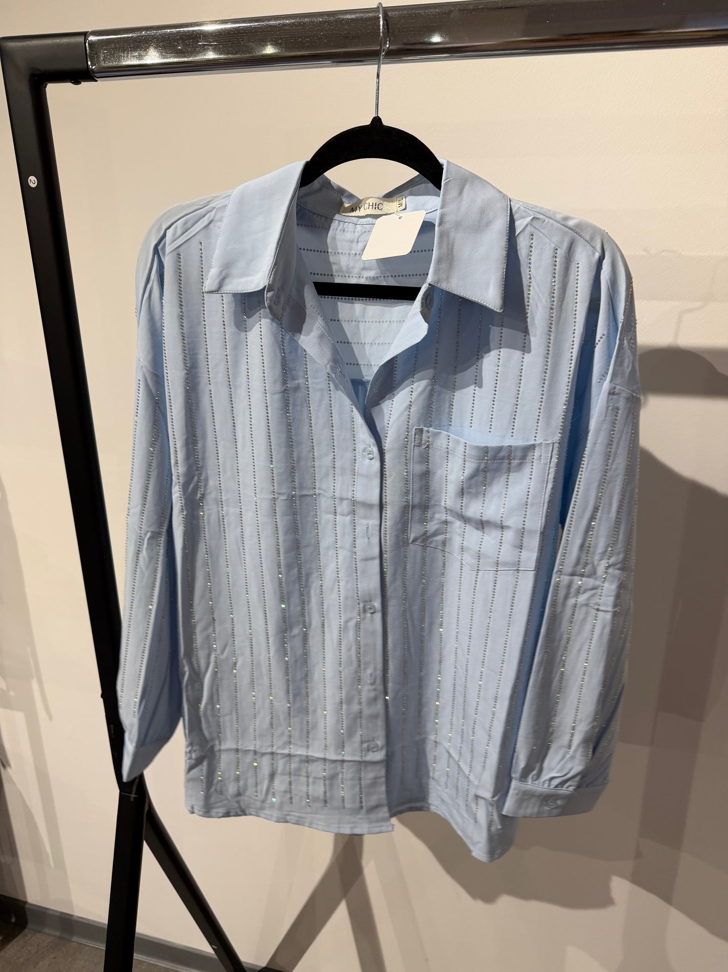 Strassbluse -1385- blau - Sarahs Modeboutique