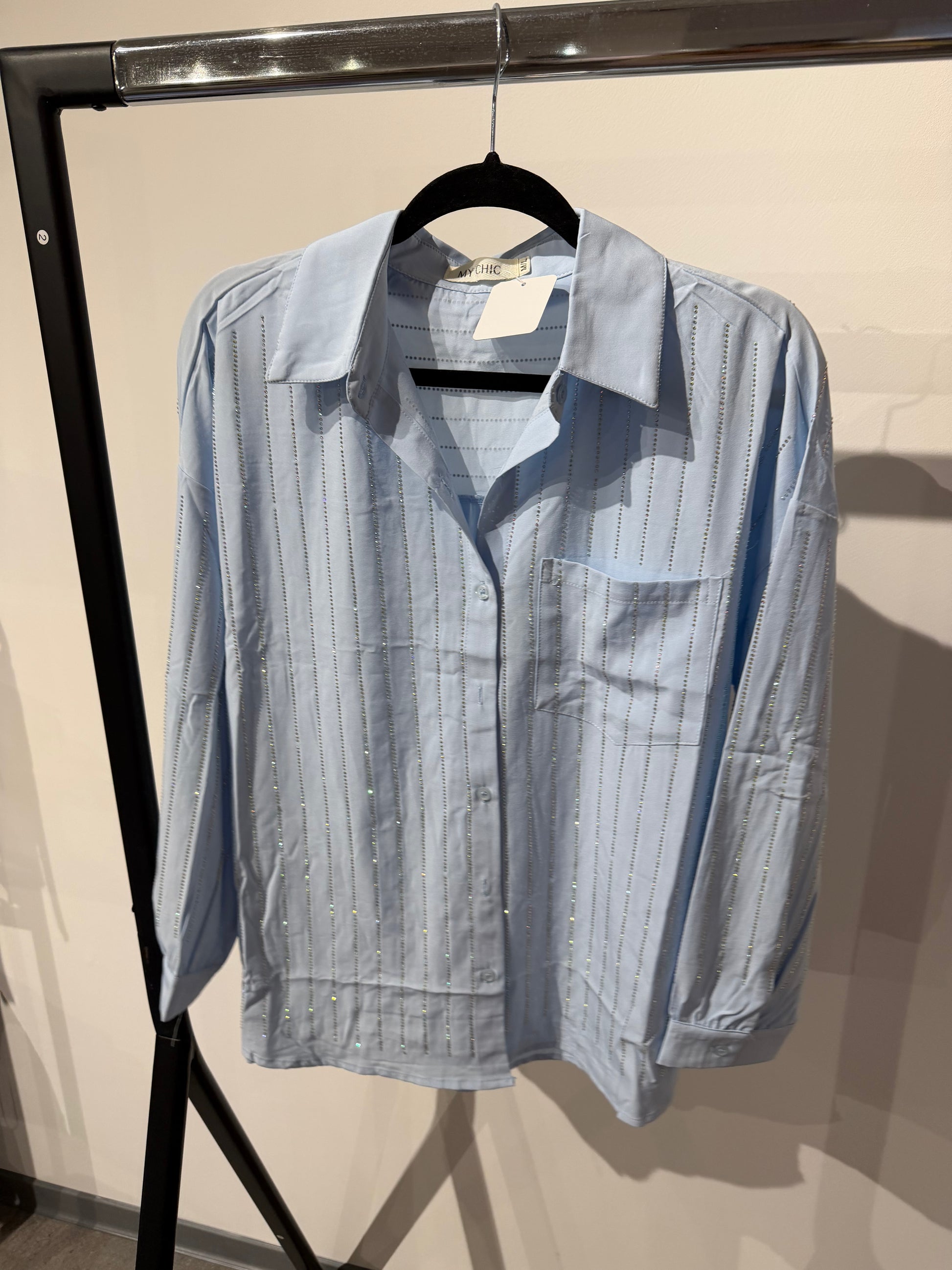 Strassbluse -1385- blau - Sarahs Modeboutique