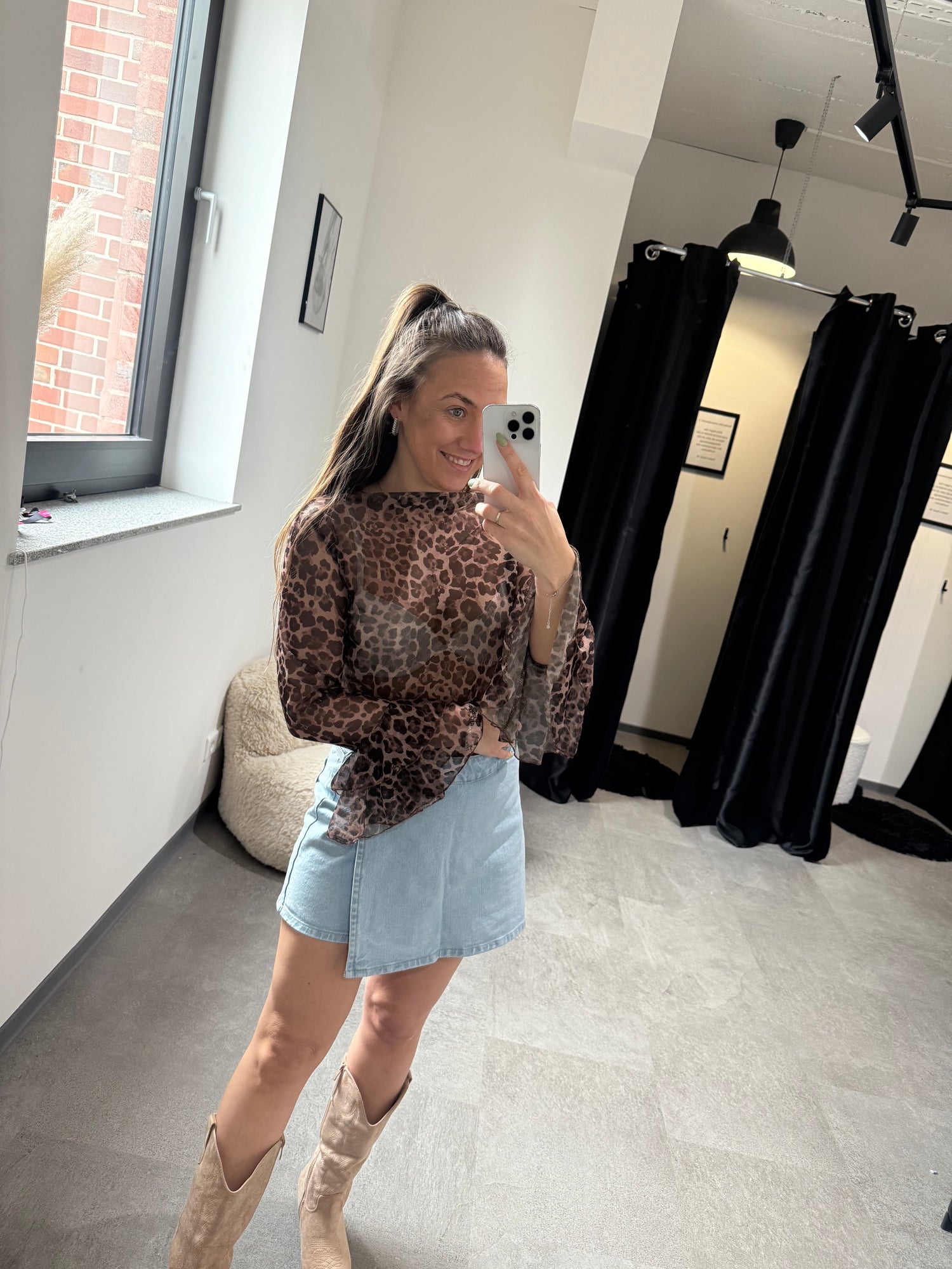 LEOPARD MESH LANGARMSHIRT BRAUN - Sarahs Modeboutique