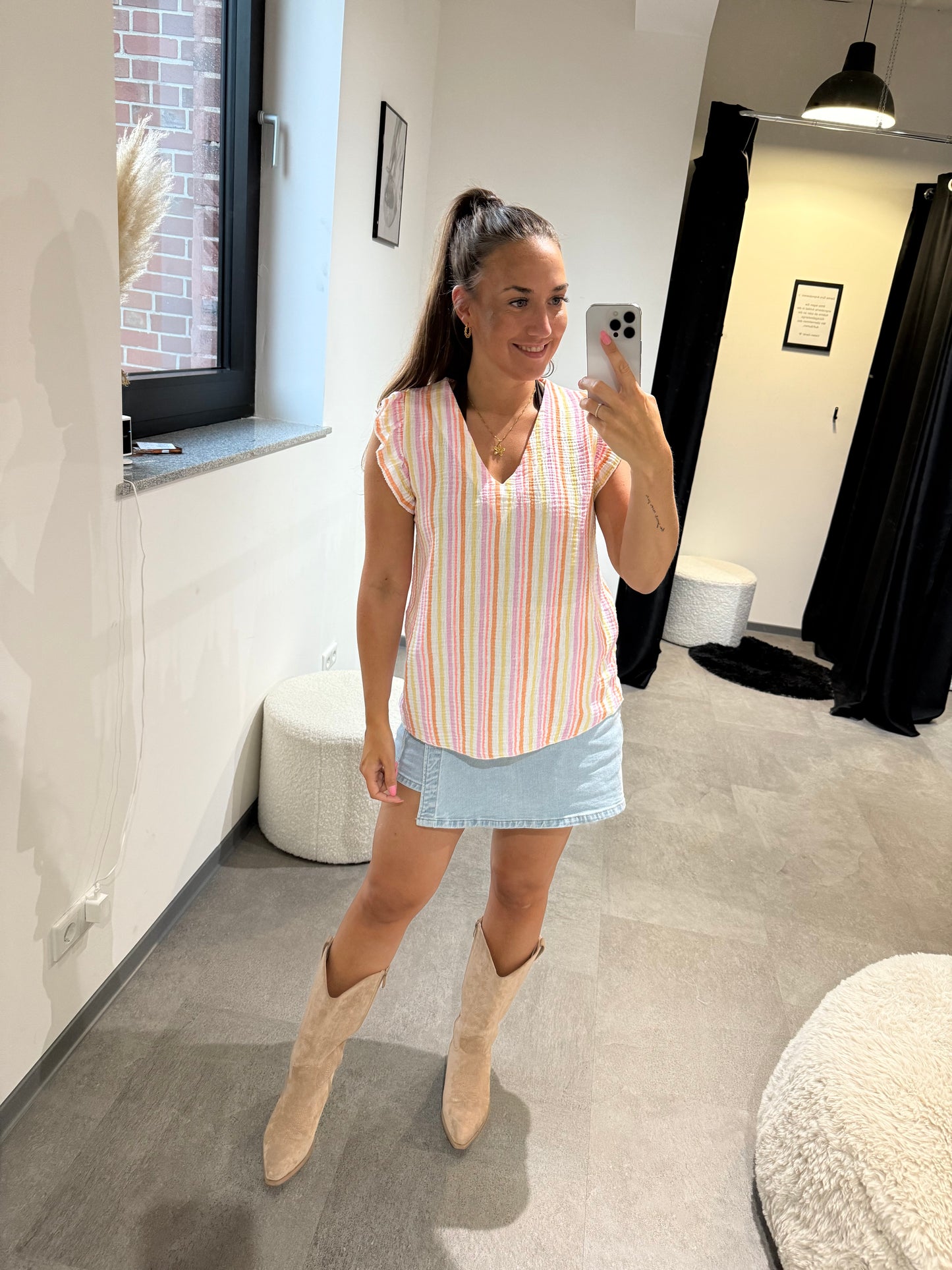 MUSSELINSHIRT -5560- GESTREIFT ROSA
