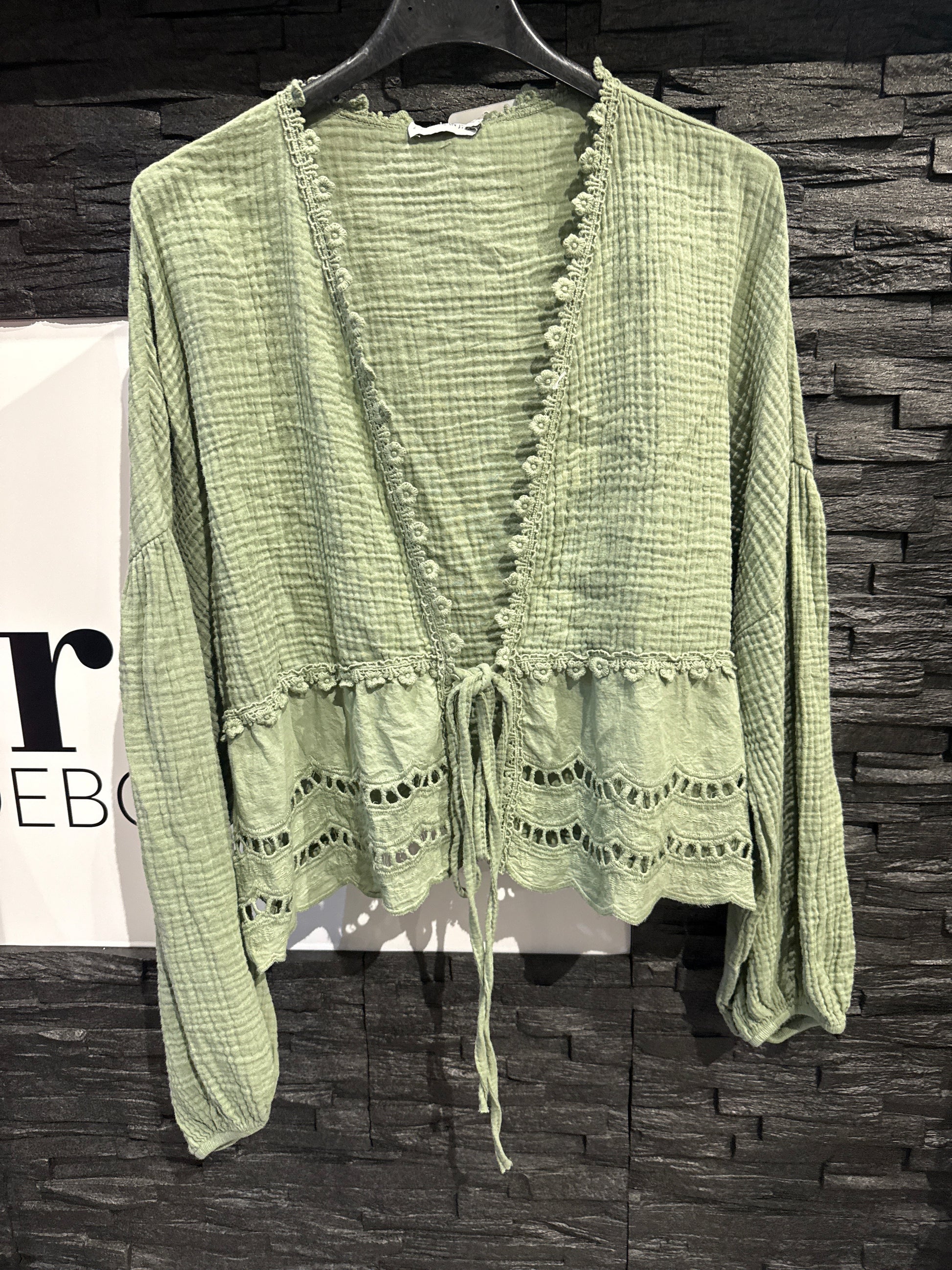 MUSSELINBLUSE MIT SPITZE -1222- KHAKI - Sarahs Modeboutique