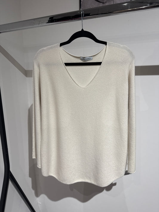 Pullover overzise V-Ausschnitt -6681- Creme