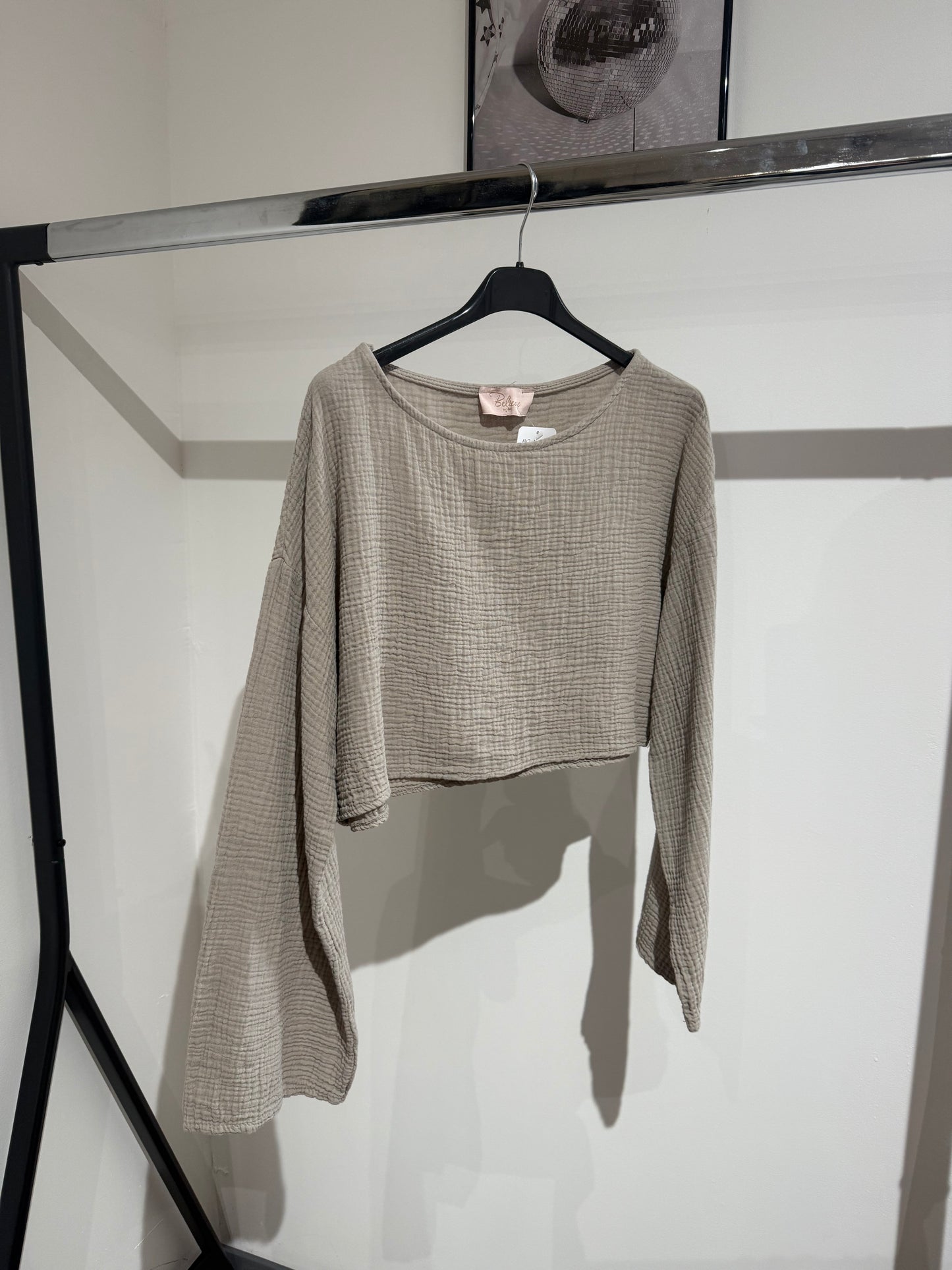MUSSELINSHIRT LANGARM -1571- TAUPE - Sarahs Modeboutique