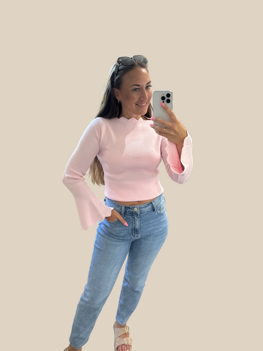 Basicshirt mit Trompetenärmel -6779- rosa - Sarahs Modeboutique