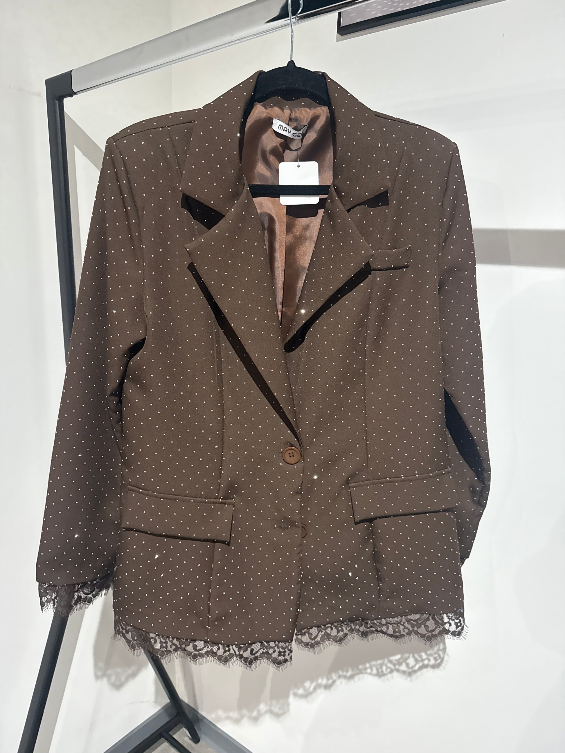 Blazer mit Spitze & Glitzer -9813- Braun - Sarahs Modeboutique