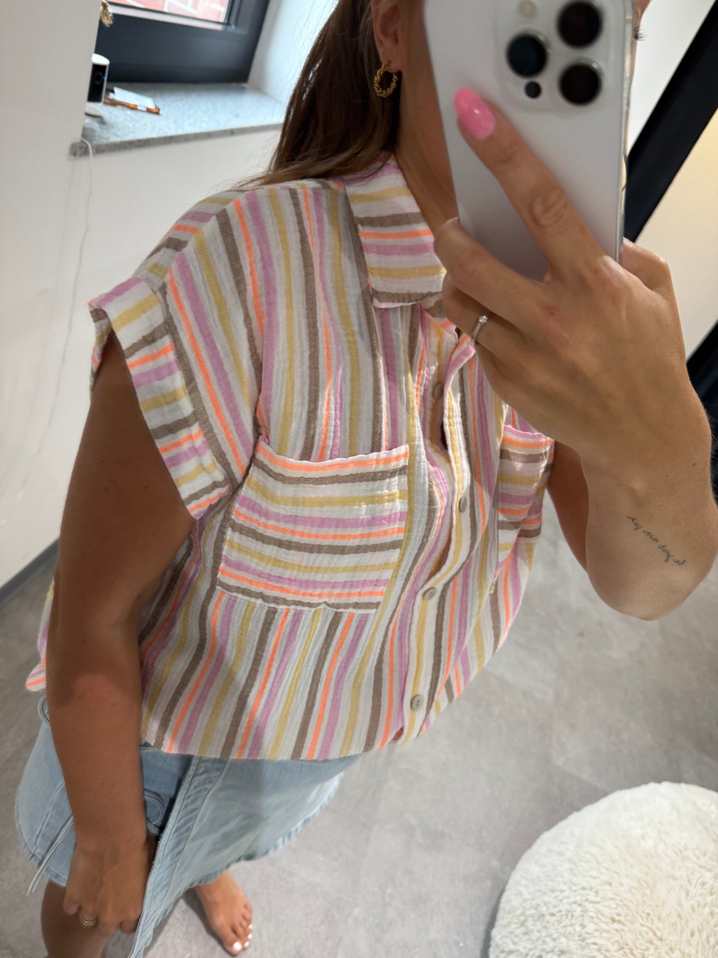 MUSSELINBLUSE -5561- GESTREIFT BEIGE