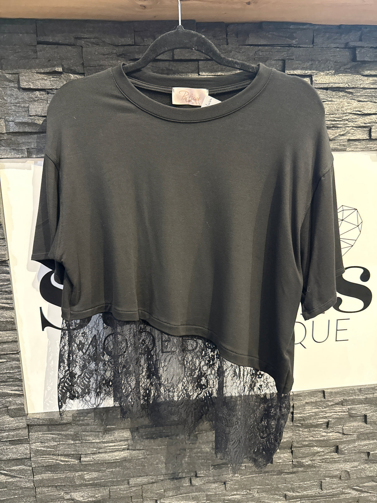 SHIRT MIT SPITZE -3230- SCHWARZ