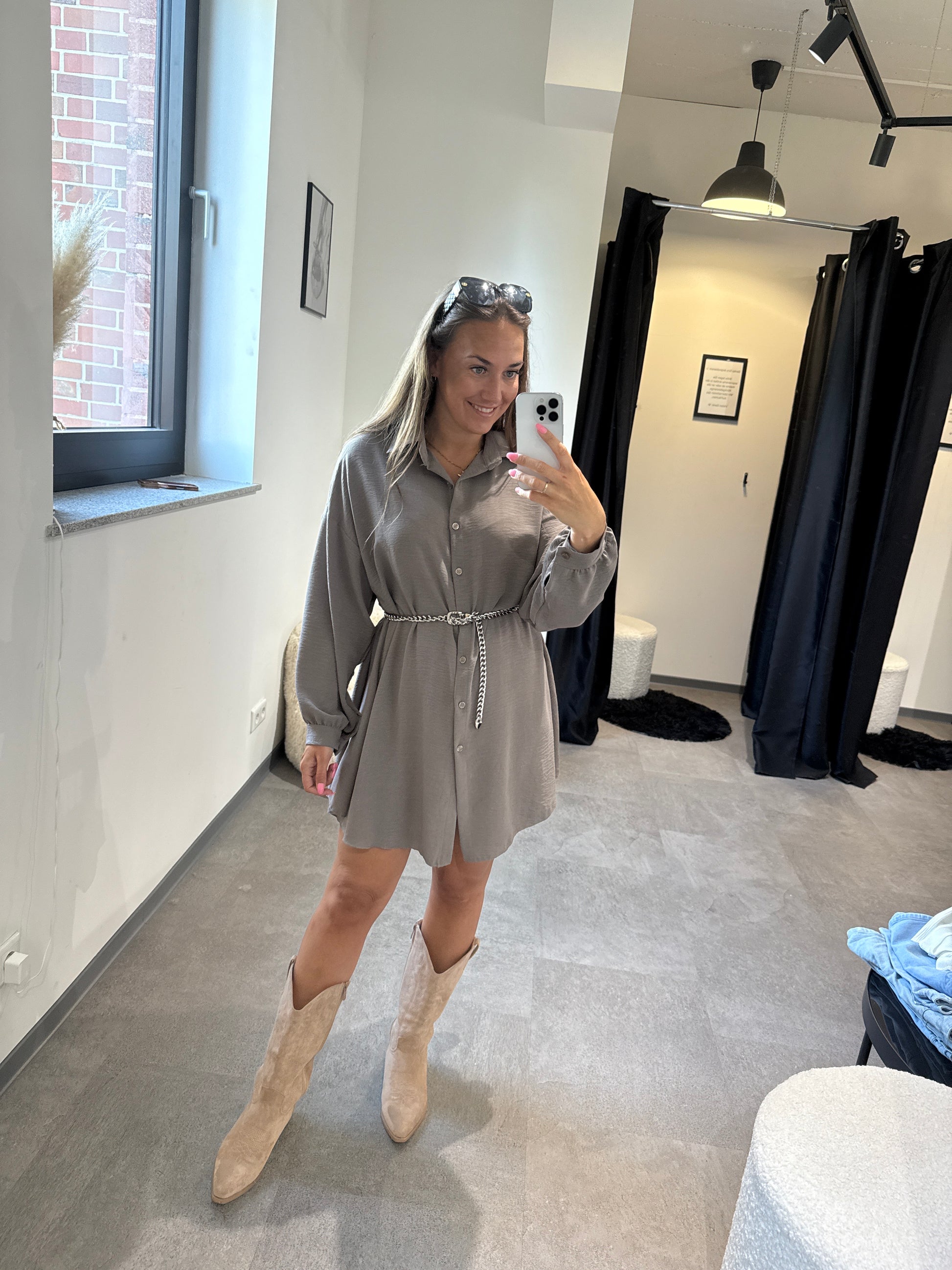 Bluse lang -8811- taupe - Sarahs Modeboutique