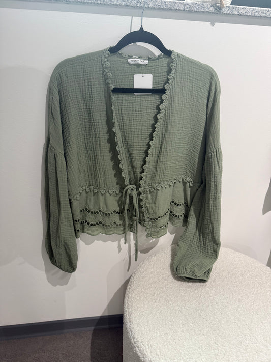 Musselinbluse -3923-Khaki