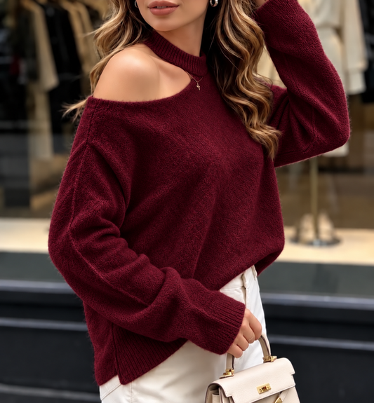 PULLOVER MIT CUT-OUT -9013- BORDEAUX