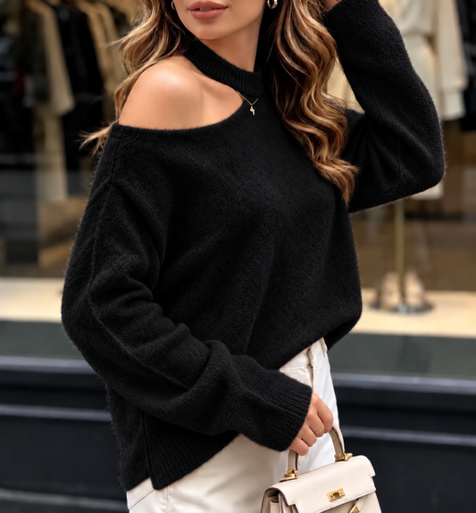PULLOVER MIT CUT-OUT -9013- SCHWARZ