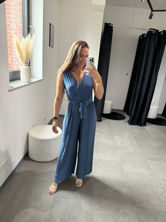Plisseejumpsuit jeansblau -1679-