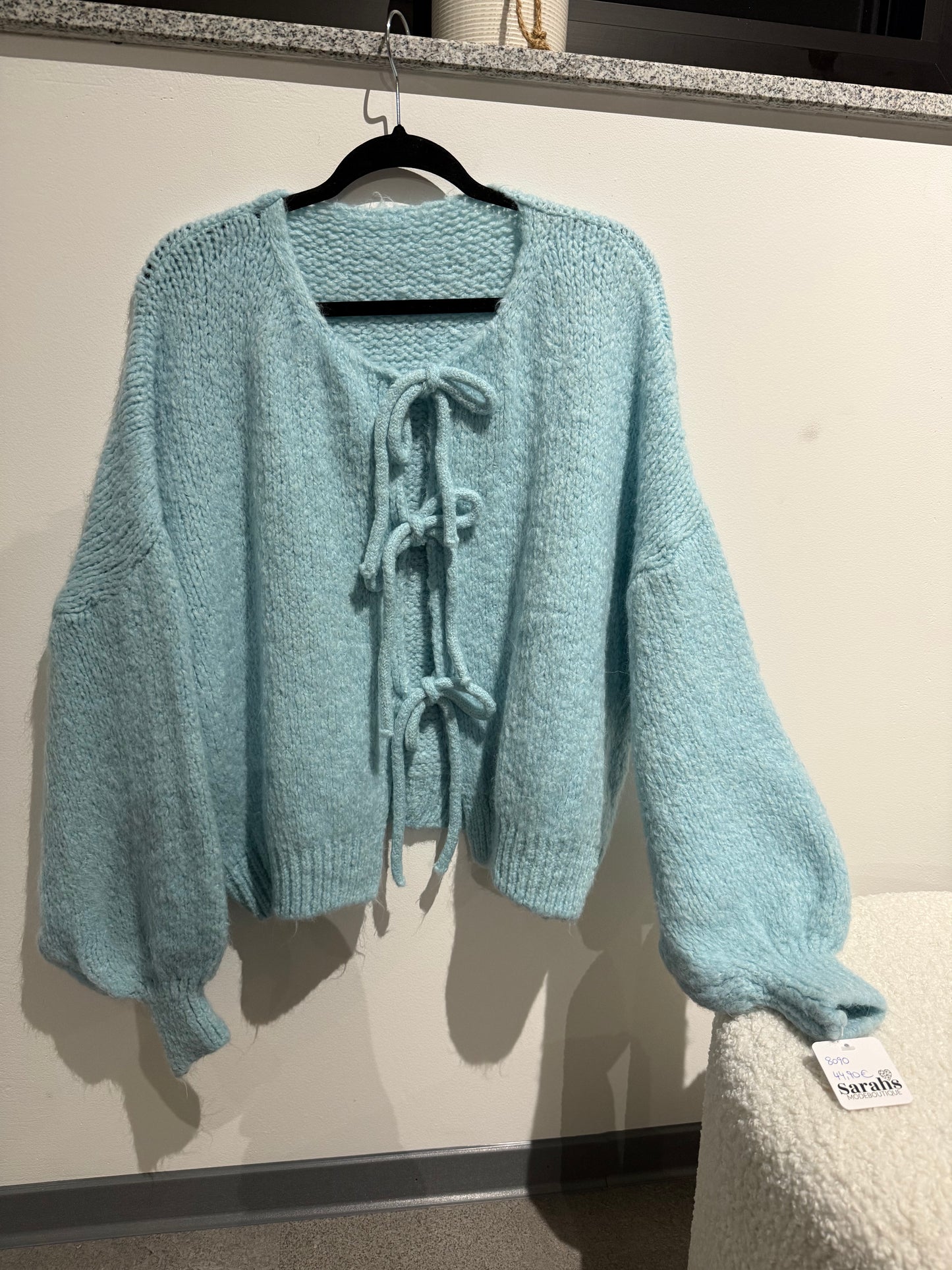 Strickjacke schleifen -8090- hellblau